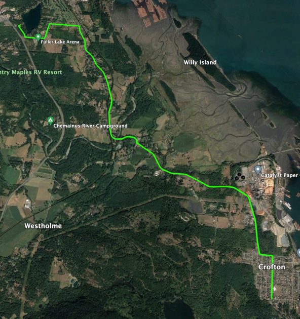 Google Earth image of the Cowichan Challenge bike course